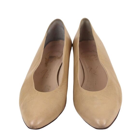 VTG Paloma ITALY BEIGE REAL LEATHER LOW HEEL POINTED CLASSIC PUMP SHOES Sz 9.5 - Picture 2 of 12